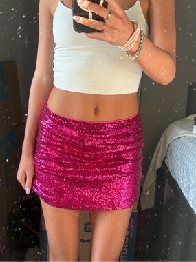 Lulu's Hot Pink Sequin Mini Skirt